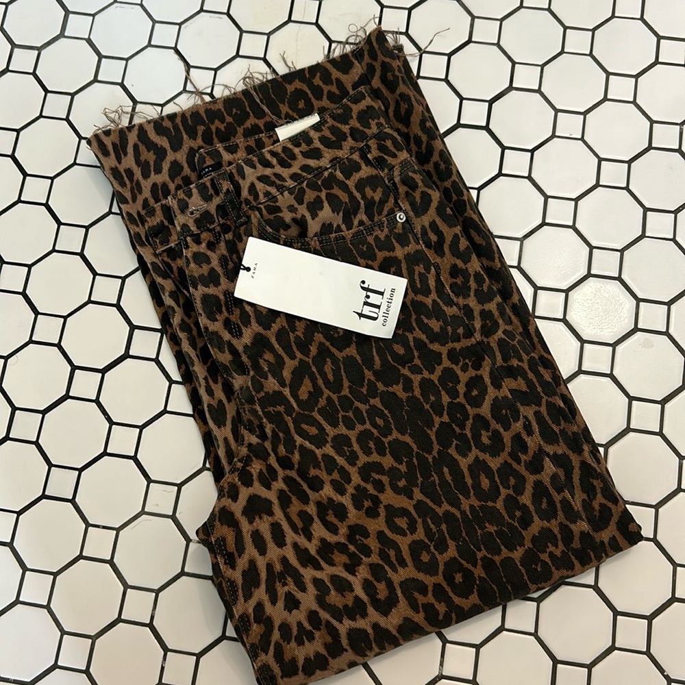 Zara leopard wide leg jeans NWT 2